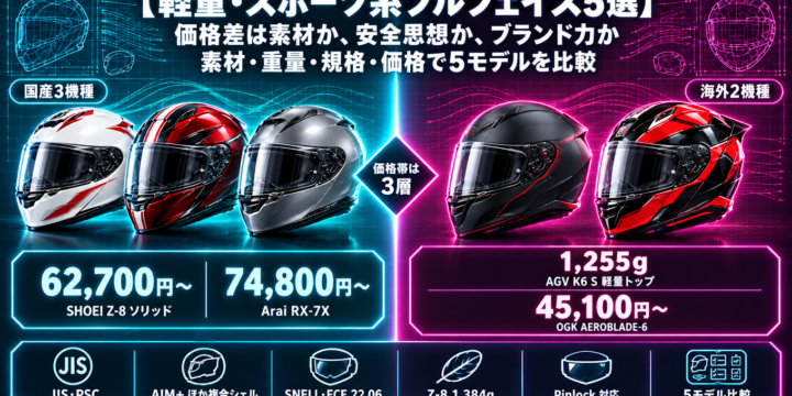 軽量・スポーツ系フルフェイスヘルメット5選｜Z-8・RX-7X・AEROBLADE-6・AGV K6 S・HJC RPHA 12を比較