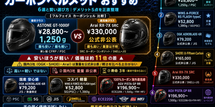 カーボンヘルメット おすすめ6選｜デメリットと「高い＝軽い」ではない理由