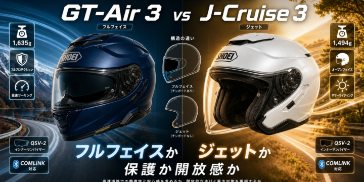【GT-Air 3 vs J-Cruise 3 比較】ツーリングはフルフェイスかジェットか｜用途別の選び方