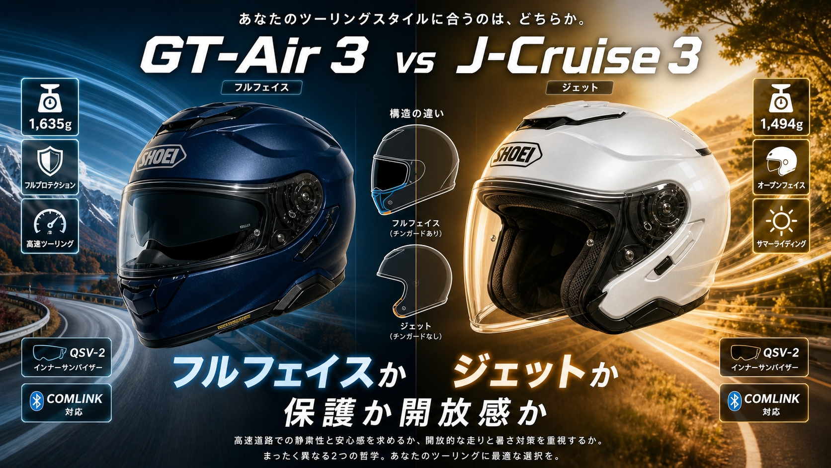 【GT-Air 3 vs J-Cruise 3 比較】ツーリングはフルフェイスかジェットか|用途別の選び方