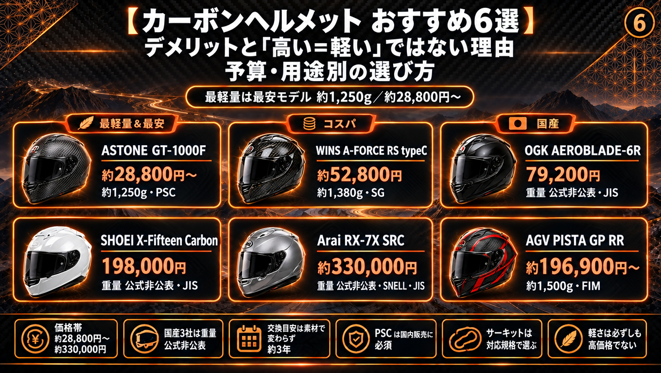 カーボンヘルメット おすすめ6選｜デメリットと「高い＝軽い」ではない理由