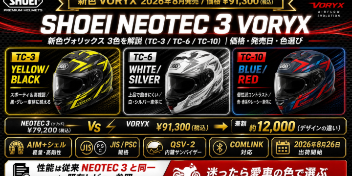 【SHOEI NEOTEC 3 VORYX】新色ヴォリックス3色を解説｜価格・発売日・色選び
