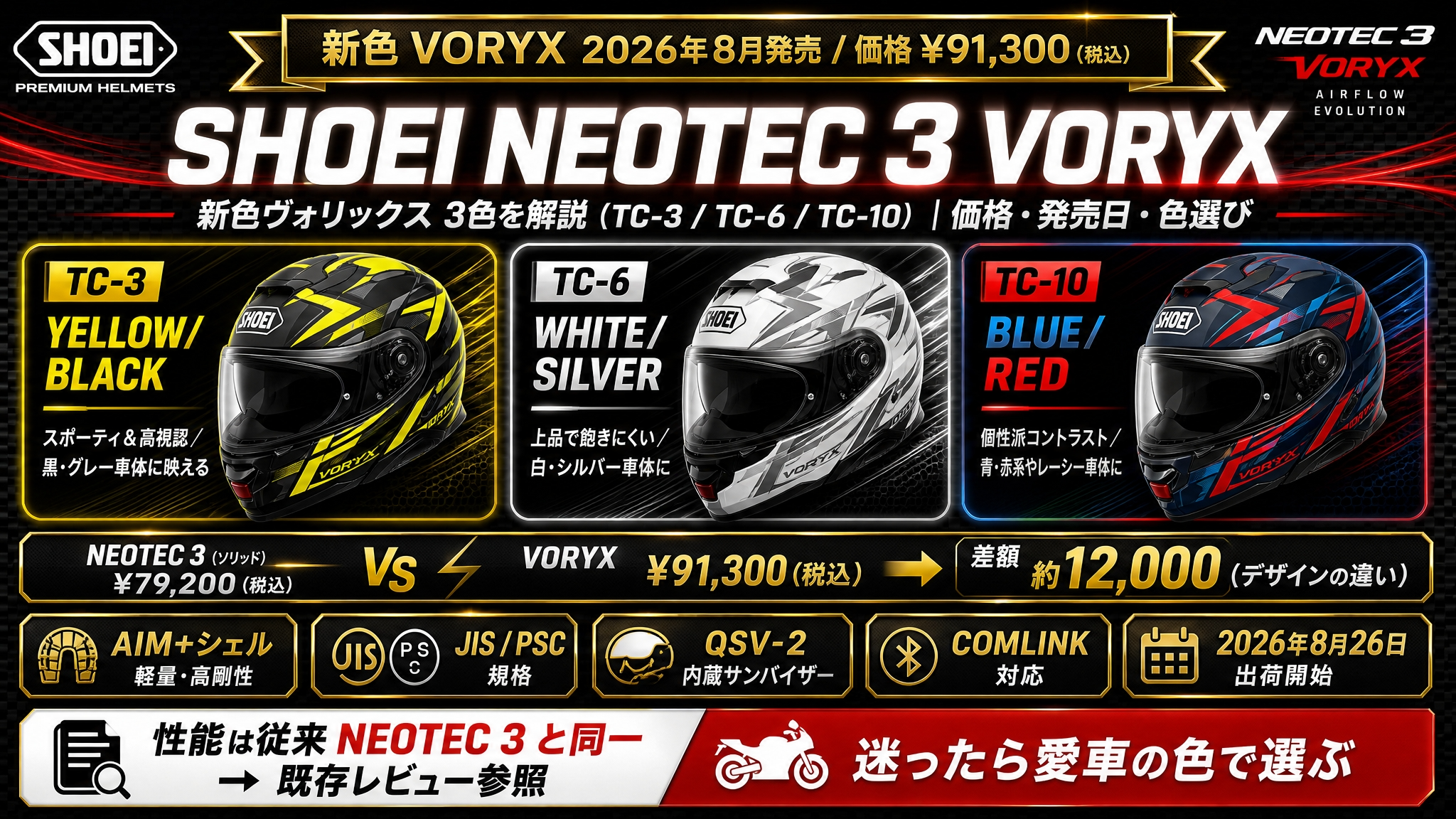 【SHOEI NEOTEC 3 VORYX】新色ヴォリックス3色を解説|価格・発売日・色選び