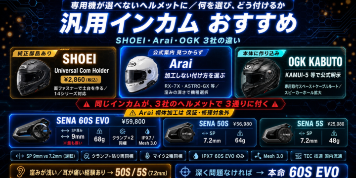 【汎用インカムのおすすめ】専用機が選べないヘルメットの選び方｜SHOEI・Arai・OGK 3社の違い