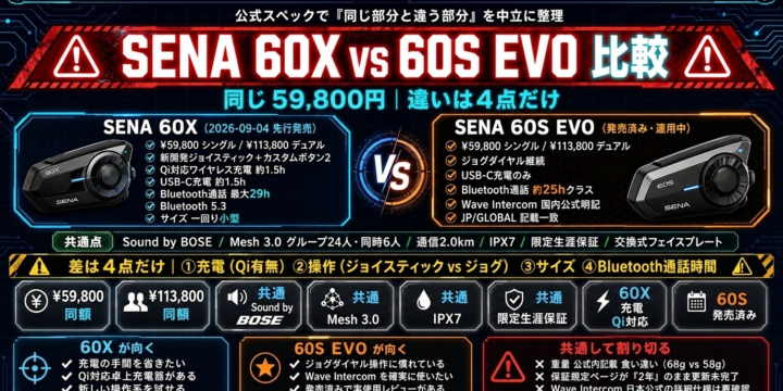 【SENA 60X vs 60S EVO 比較】同じ59,800円、違いは4点だけ
