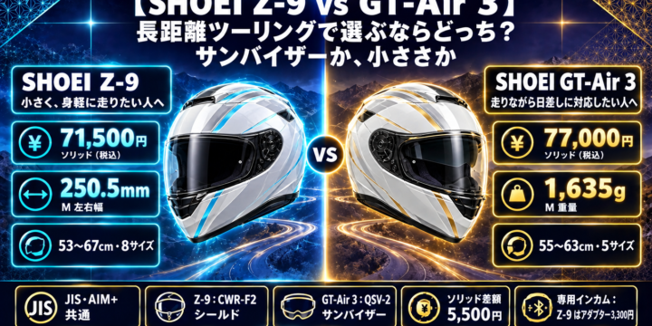 【SHOEI Z-9 vs GT-Air 3】長距離ツーリングで選ぶならどっち？サンバイザーか、小ささか