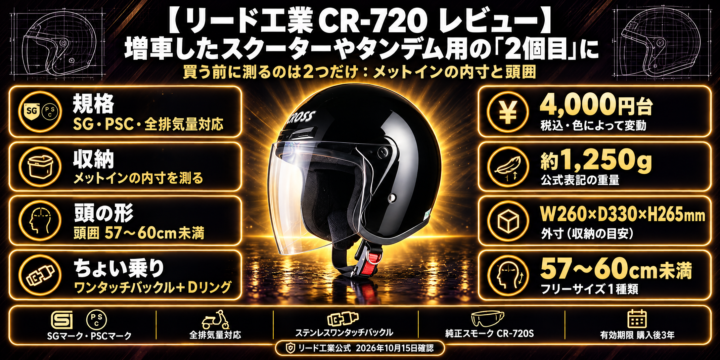 【リード工業 CR-720 レビュー】SG・PSC・全排気量対応のジェット｜増車したスクーターやタンデム用の「2個目」に。買う前に測るのは2つだけ
