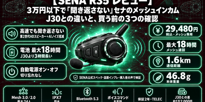 【SENA R35 レビュー】3万円以下で「聞き返さない」セナのメッシュインカム｜J30との違いと、買う前の3つの確認